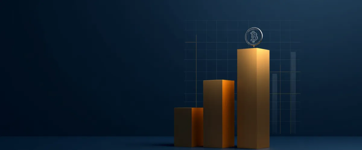 Abstract illustration of three ascending golden bars with a silver coin, symbolizing the cost of custom software.